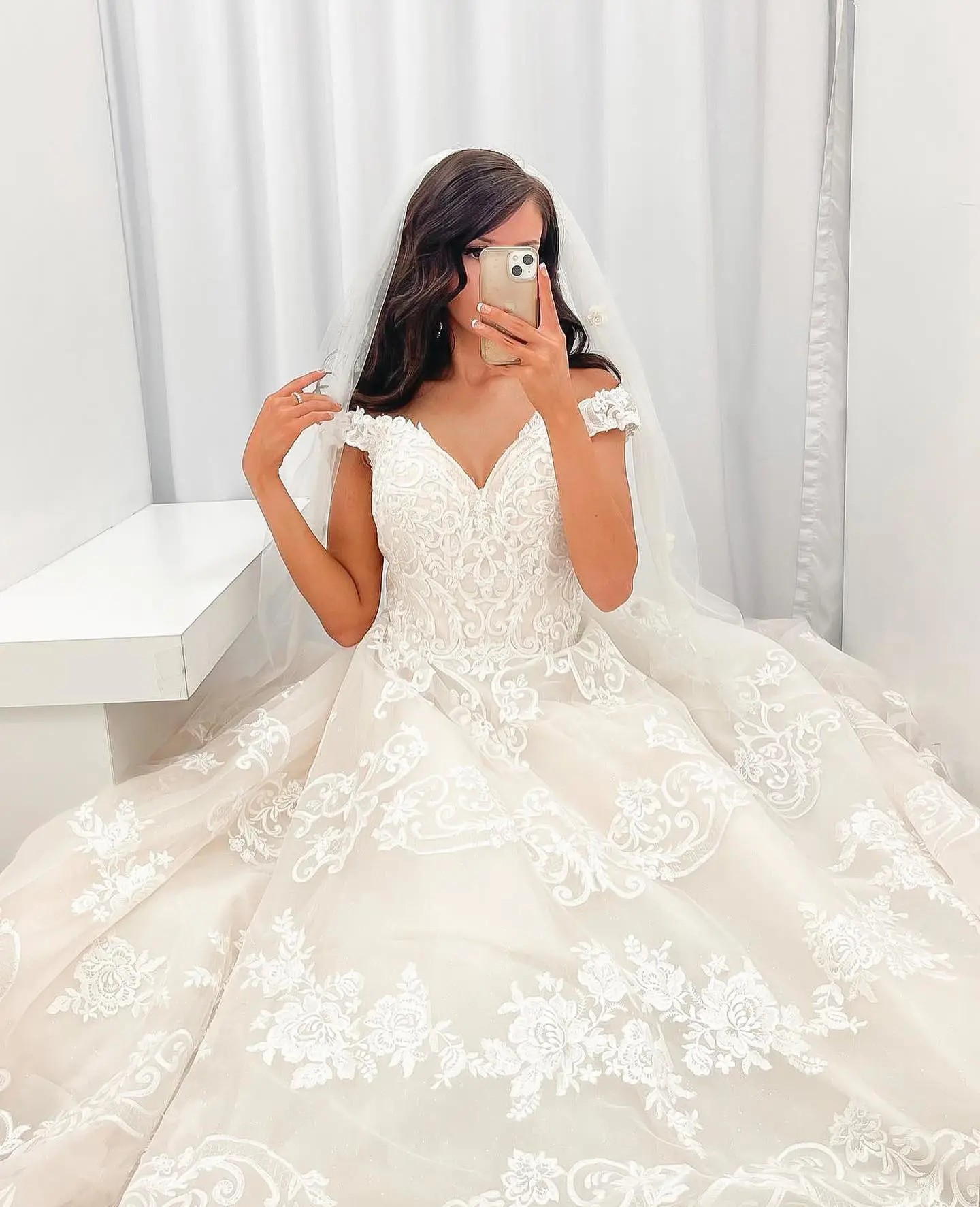 Model wearing wedding dress