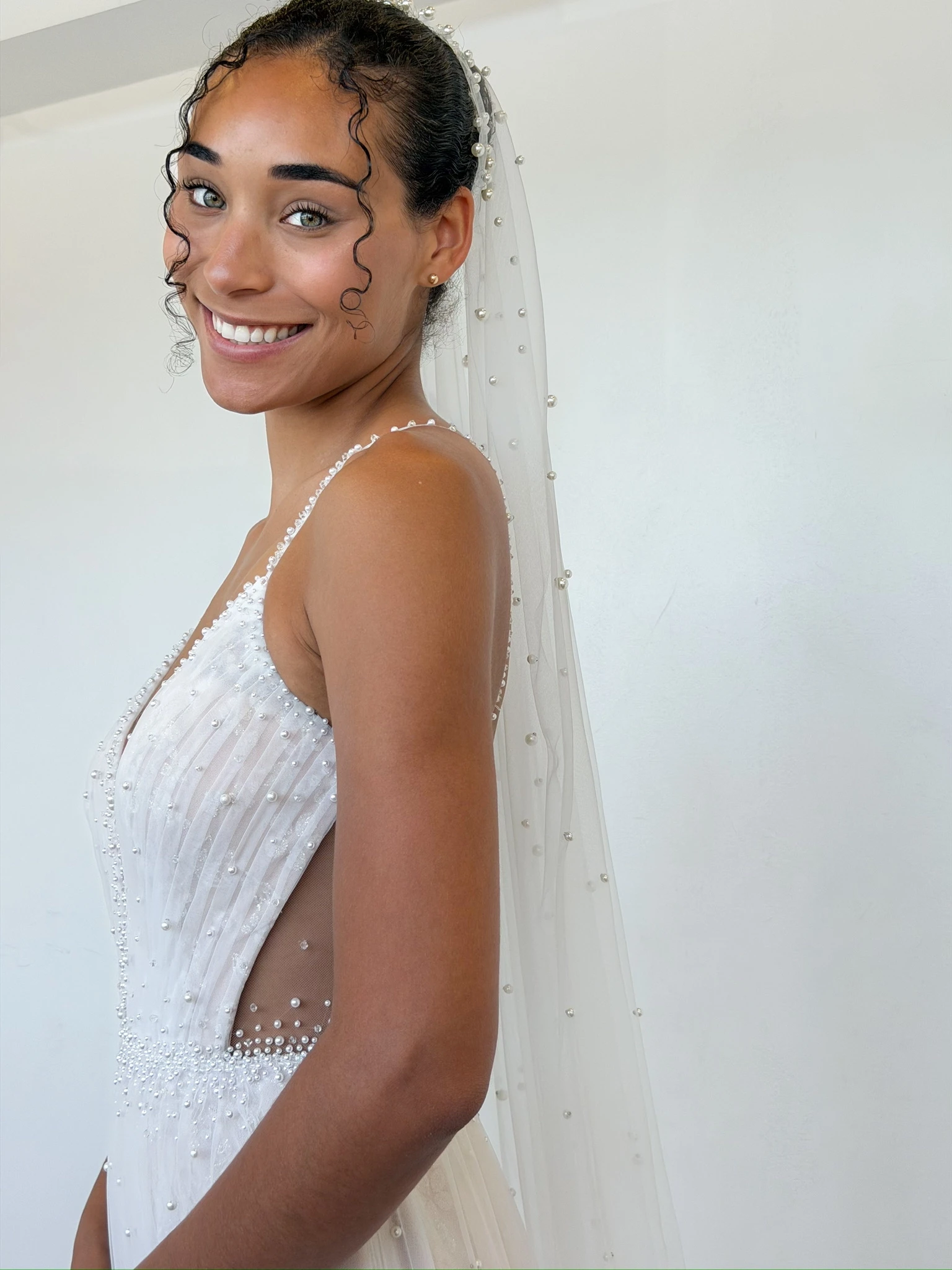 Model wearing wedding dress