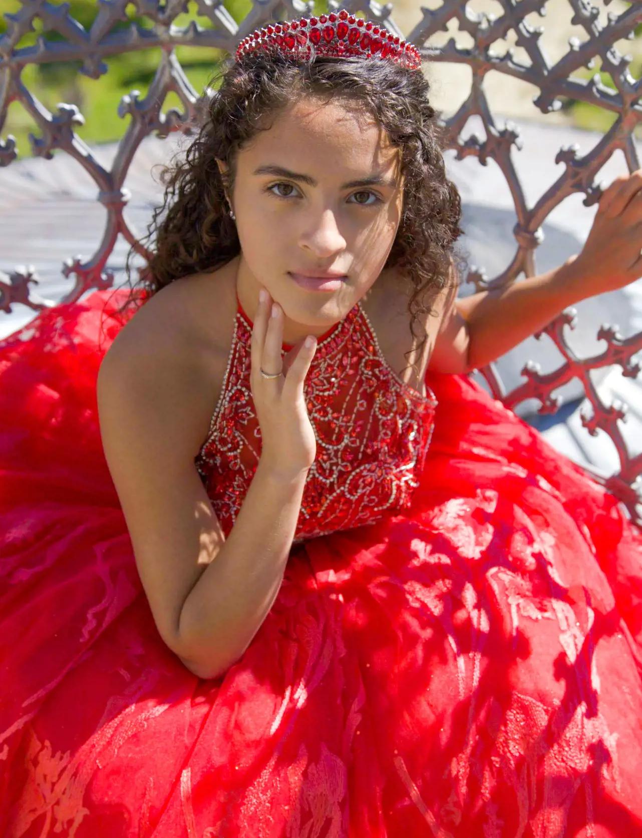 Model wearing a red gown