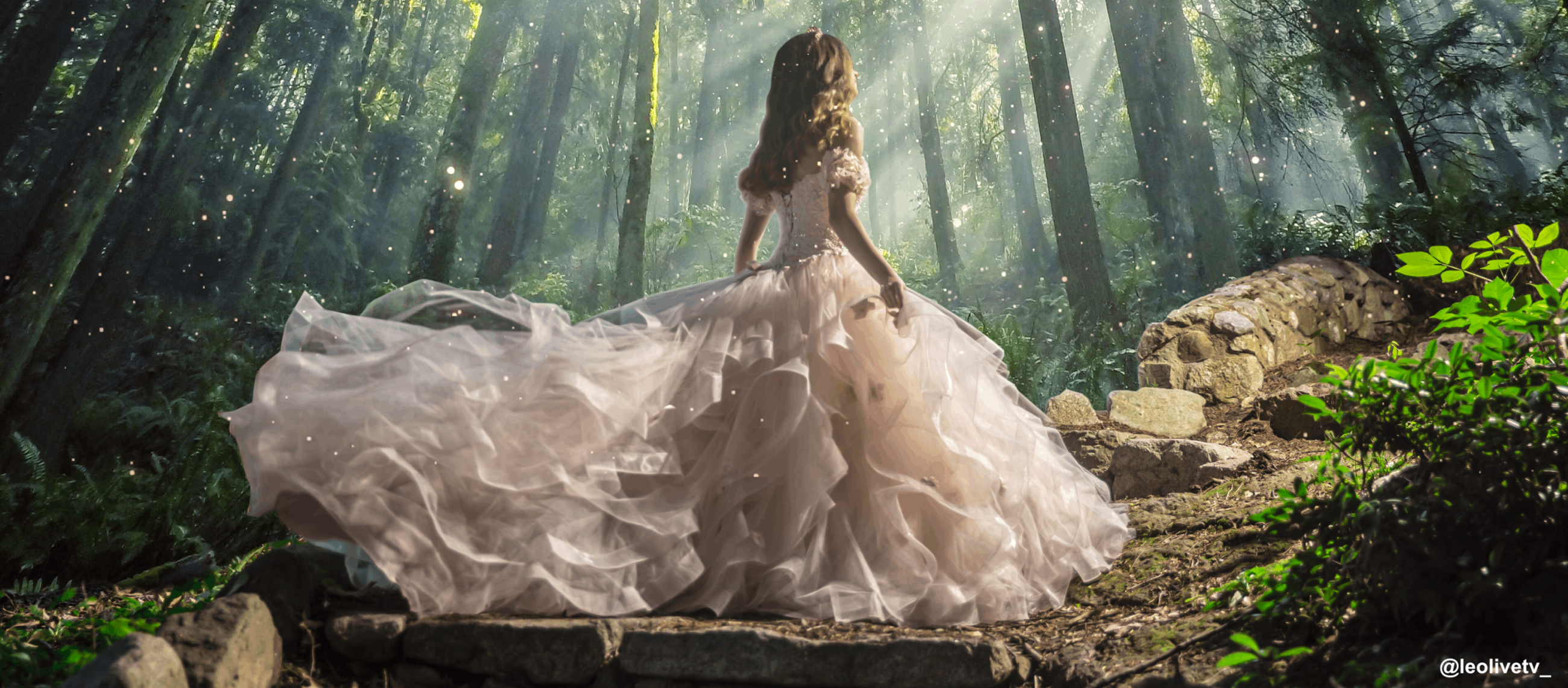 Model wearing a white gown