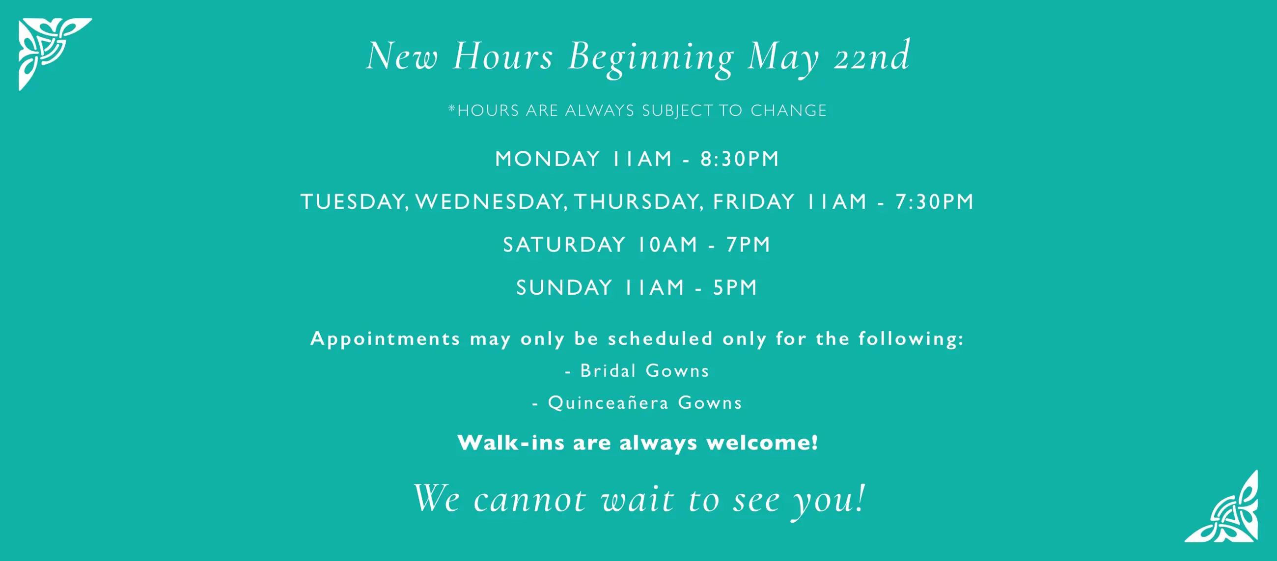 New hours as of may 22nd