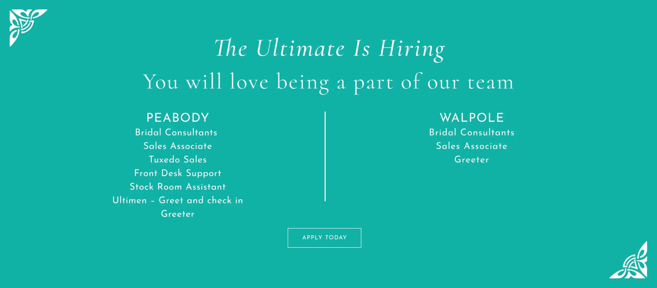 Hiring positions at The Ultimate banner