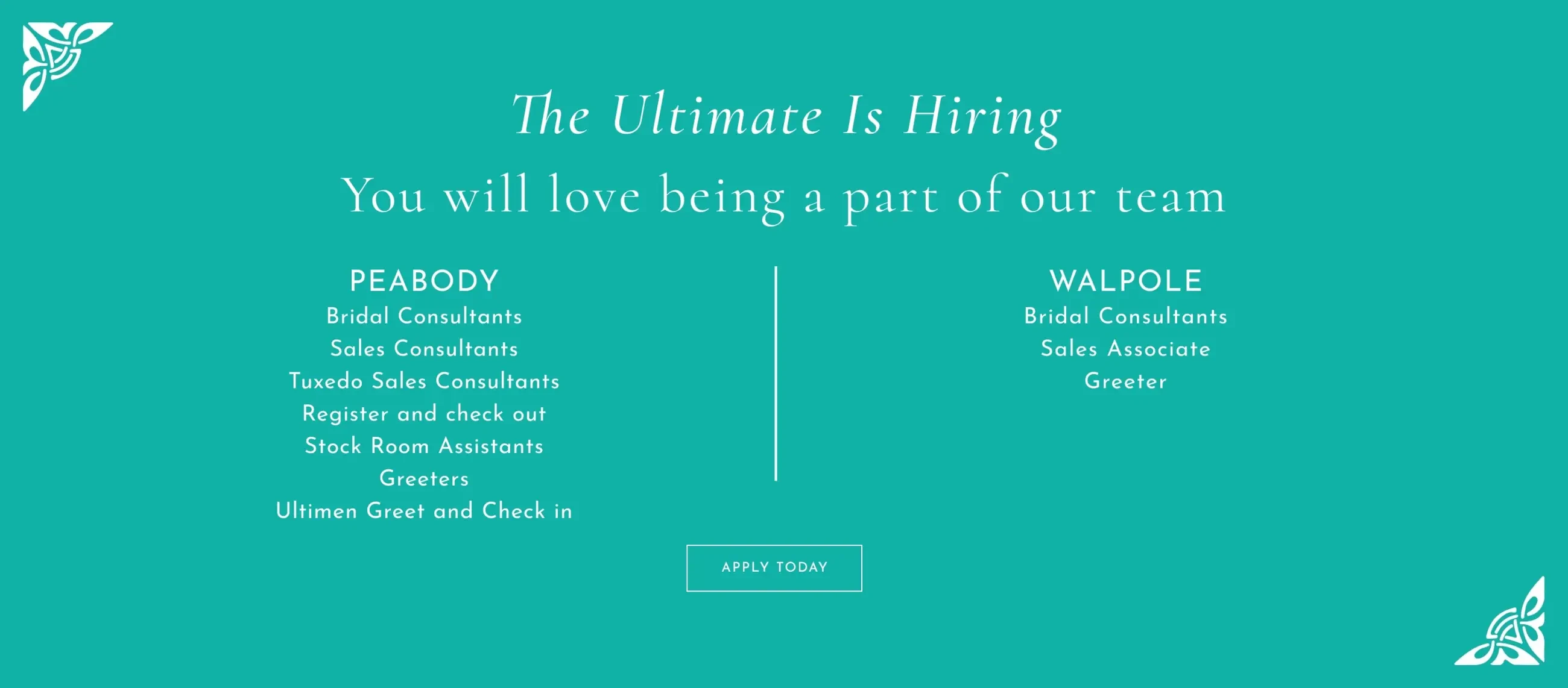 Hiring positions at The Ultimate banner